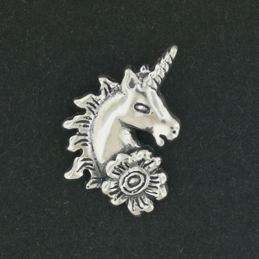 Unicorn Head Charm in Sterling Silver or Antique Bronze, Sterling Silver Unicorn Pendant, Silver Unicorn Charm, Unicorn Flower Charm, Silver Fantasy Jewellery, Silver Fantasy Jewelry, Silver Unicorn Jewelry, Silver Unicorn Jewellery