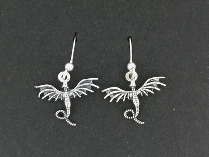 Flying Dragon Dangle Earrings in Sterling Silver or Bronze