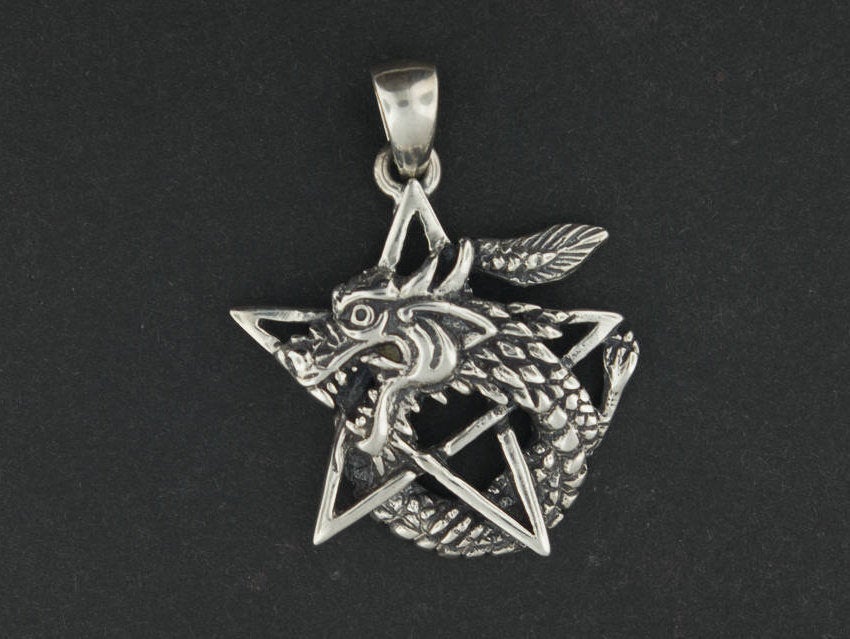 Dragon Pentagram Pendant in 925 Silver or Bronze, Pentacle Pendant Jewelry, Dragon Star Pendant, Jewellery Gift for Wicca, Silver Dragon Jewellery, Pagan Dragon Pendant, Silver Pentagram Pendant, Silver Dragon Jewelry, Silver Dragon Jewellery