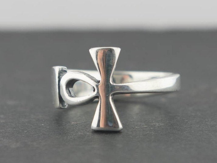 Wrap Around Ankh Ring in Sterling Silver or Antique Bronze, Silver Ankh Ring, Egyptian Style Ring, Eternal Life Ring, Egyptian Key Ring, Silver Egyptian Jewelry, Silver Egyptian Jewellery, Silver Egyptian Ring, Ankh Ring In Sterling Silver