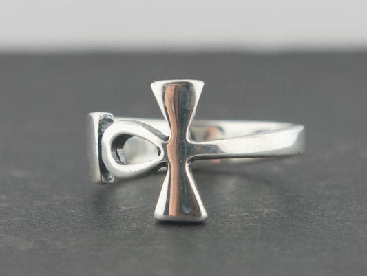 Wrap Around Ankh Ring in Sterling Silver or Antique Bronze