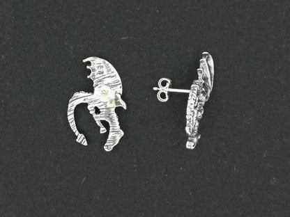 Diving Dragon Stud Earrings in Sterling Silver