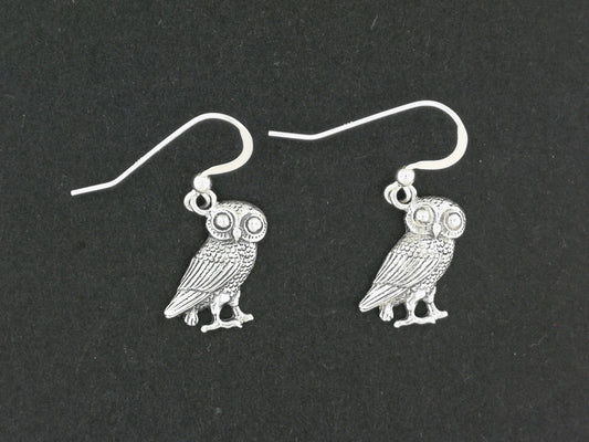 Hellenic Owl Earrings in Sterling Silver or Antique Bronze