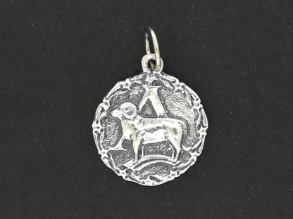 Zodiac Medallion Aries in Sterling Silver and Antique Bronze