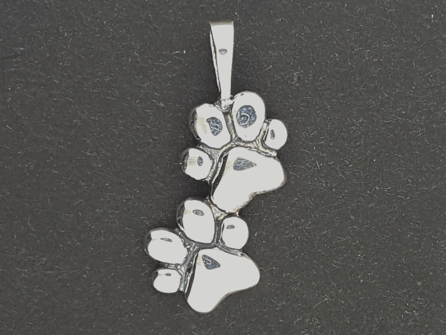 Twin Paw Print Pendant in Sterling Silver or Antique Bronze