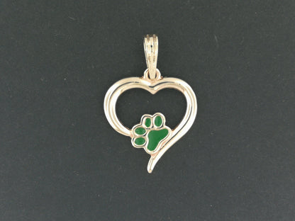 Heart and Paw Print Pendant in Sterling Silver or Antique Bronze
