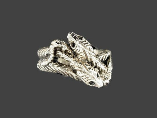 Vintage Style Twin Snakes Ring in Sterling Silver or Antique Bronze