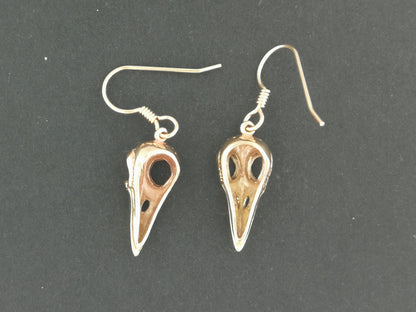 Raven Skull Earrings in Sterling Silver or Antique Bronze