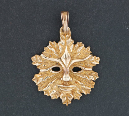 Green Man Pendant With Open Eyes in Sterling Silver or Antique Bronze
