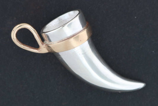 Sterling Silver and Antique Bronze Viking Drinking Horn Pendant