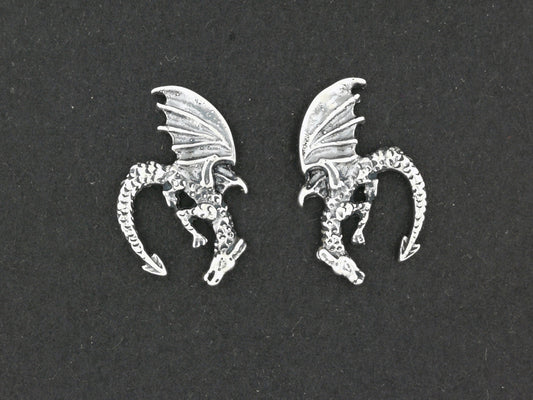 Diving Dragon Stud Earrings in Sterling Silver