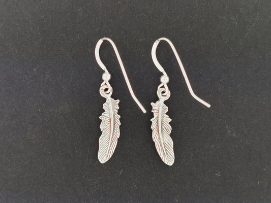 Feather Charm Earrings in Sterling Silver or Antique Bronze