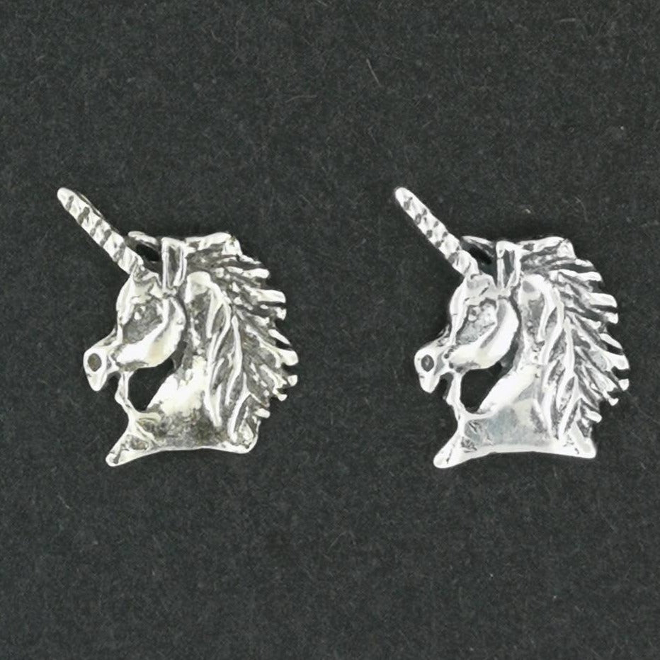 Unicorn Head Earrings in Sterling Silver
