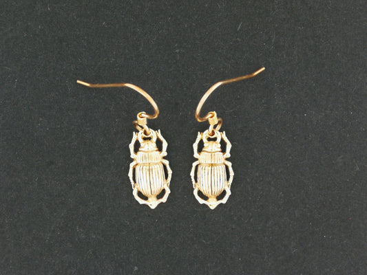 Boucles d'oreilles à breloques scarabées égyptiennes en bronze antique