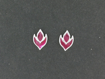 Purple Flame Stud Earrings in Sterling Silver and Enamel