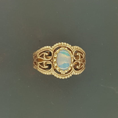 Filigree Ring with Ethiopian Opal in Sterling Silver or Antique Bronze