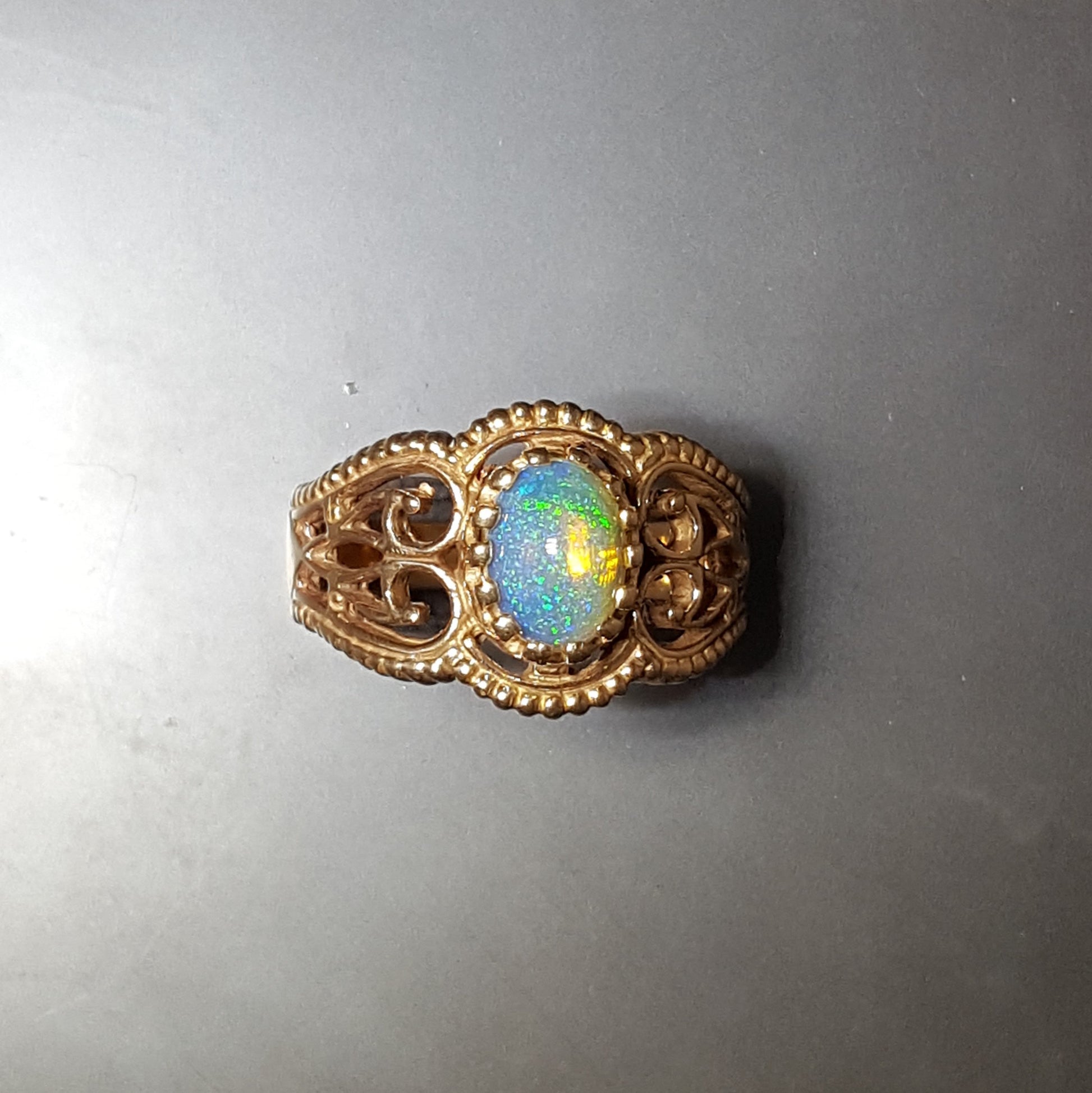 Filigree Ring with Ethiopian Opal in Sterling Silver or Antique Bronze, Gothic Opal Ring, Victorian Bronze Ring, Ethiopean Opal Ring, Vintage Opal Ring, Bronze Gemstone Ring, Bronze Opal Ring, Antique Bronze Opal Ring, Opal Ring In Antique Bronze