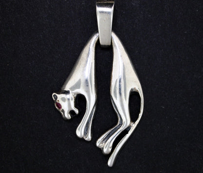 Hanging Cat Pendant in Sterling Silver with CZ eye