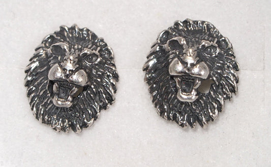 Lion Head Stud Earrings in Sterling Silver