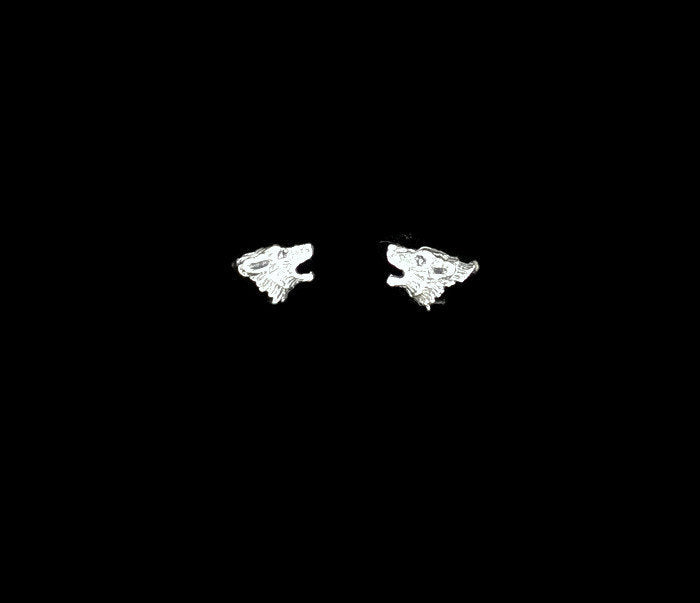 Howling Wolves Sterling Silver Earrings, Silver Wolf Earrings, Small Silver Wolf Earrings, Wolf Howling Earrings, Small Wolf Totem Earrings In Silver, Silver Wollf Stud Earrings, 925 Silver Wolf Earrings, Howl At The Moon Earrings