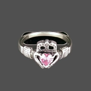 Sterling Silver Claddagh Ring with October Birthstone Heart, 925 Sterling Silver Claddagh Ring with Gemstone Heart, Irish Celtic Claddagh Ring with Gemstone, Ladies Celtic Claddagh Ring with Gemstone, Birthstone Claddagh Ring