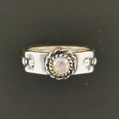Howls Calcifer Fire Ring in Sterling Silver with Imitation Birthstone, Howls Moving Castle Ring, Howl and Sophie Rings, Birthstone Howls Calcifer Fire Band in Sterling Silver, Howls Moving Castle Engagement Ring, Silver Birthstone Ring