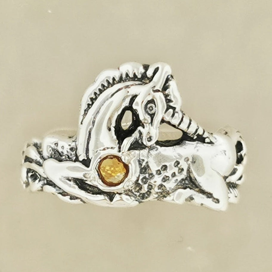 Unicorn Ring in Sterling Silver with Gemstone,  High Fantasy Unicorn Jewelry, Unicorn Gift for Her, Birthstone Unicorn Jewellery