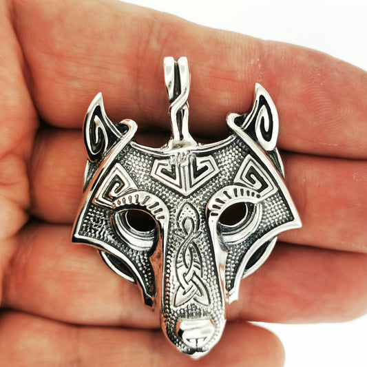 tribal wolf pendant in sterling silver