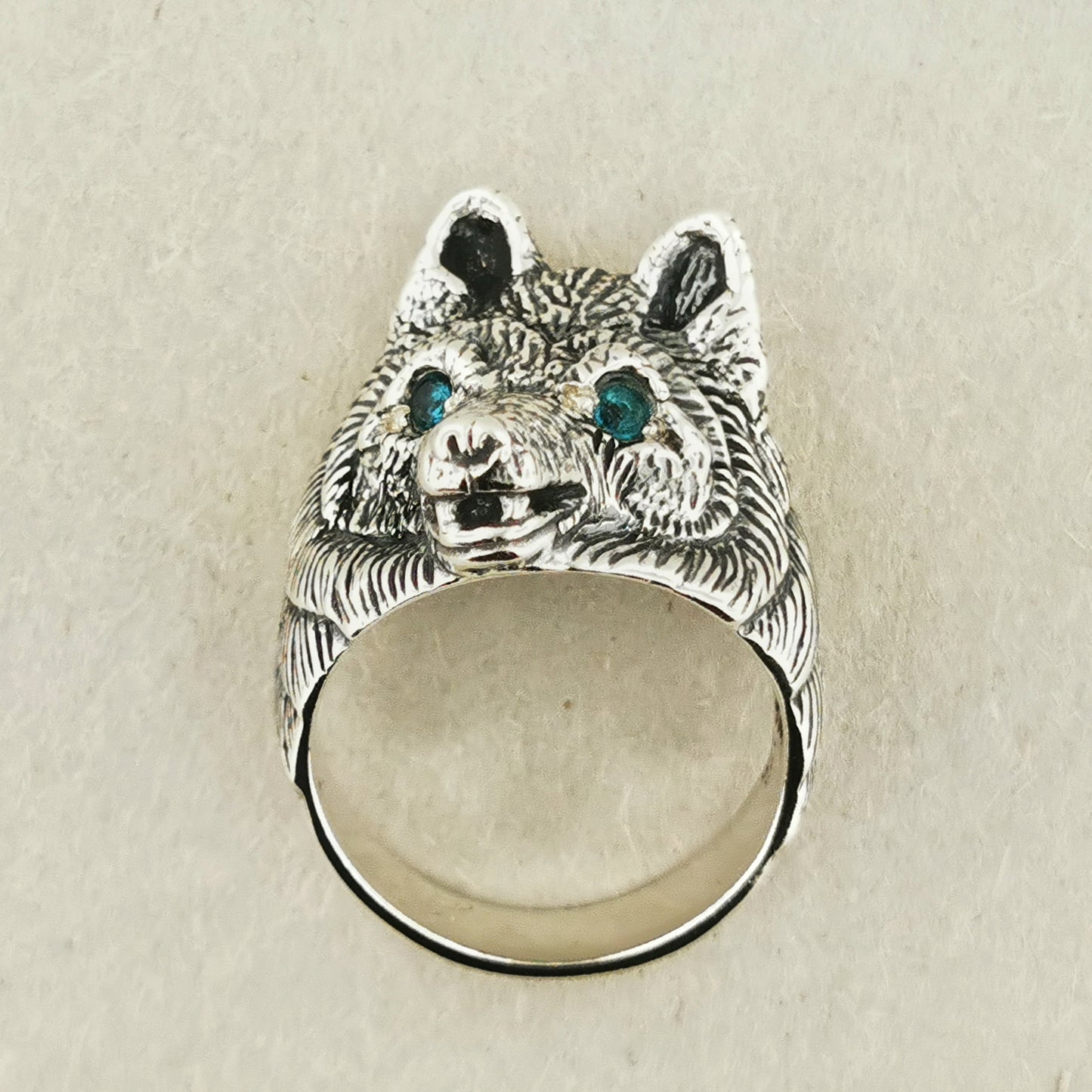 Wolf Ring with Gemstone Eyes in 925 Silver, Large Wolf Head Ring, Mens Wolf Ring, Silver Wolf Jewelry, Gemtone Wolf Jewellery, Gift For Wolf Lover, Silver Wolf Ring, Gemstone Wolf Ring, Mens Silver Wolf Ring, Birthstone Wolf Ring, 925 Wolf Ring