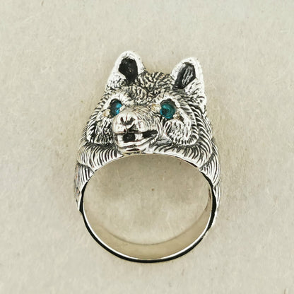 Wolf Ring with Gemstone Eyes in 925 Silver, Large Wolf Head Ring, Mens Wolf Ring, Silver Wolf Jewelry, Gemtone Wolf Jewellery, Gift For Wolf Lover, Silver Wolf Ring, Gemstone Wolf Ring, Mens Silver Wolf Ring, Birthstone Wolf Ring, 925 Wolf Ring